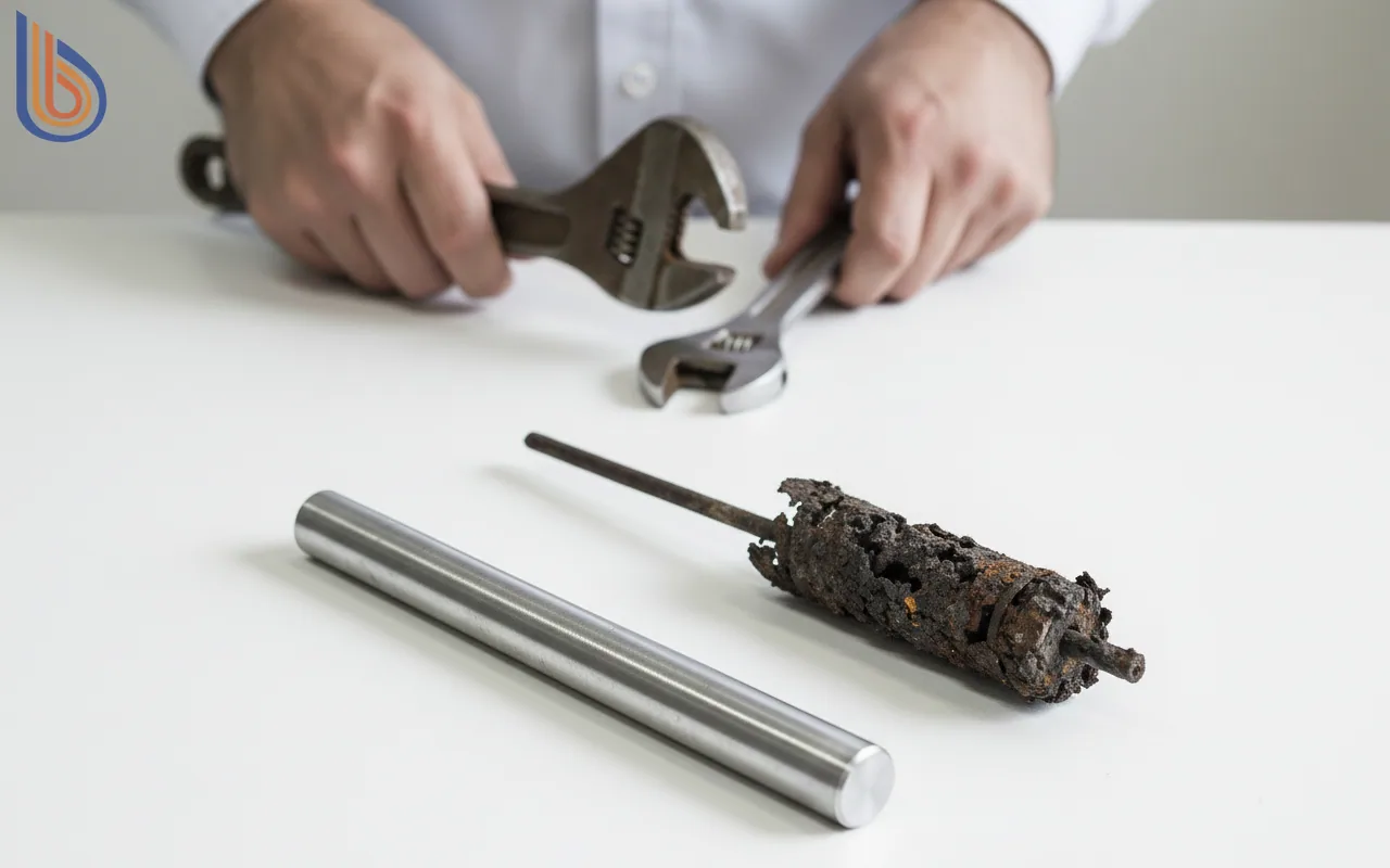 Comparison of new and old rods for anode rod maintenance in a water heater