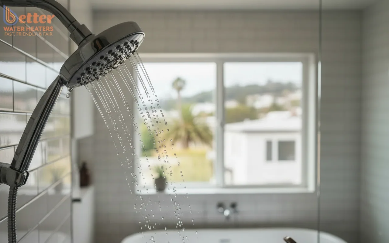Low hot water flow from a modern luxury showerhead in a Bay Area home