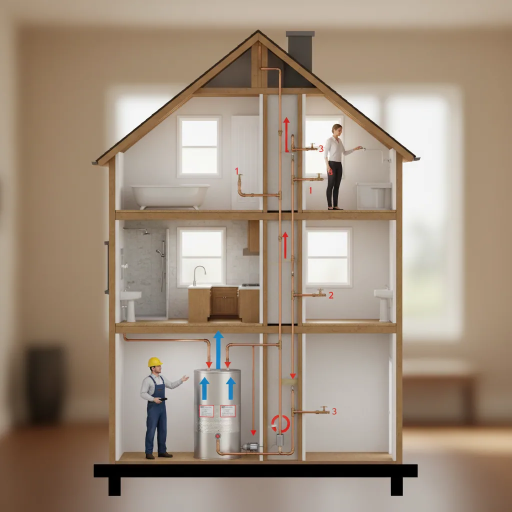 Diagram of instant hot water systems for multi-story residential buildings