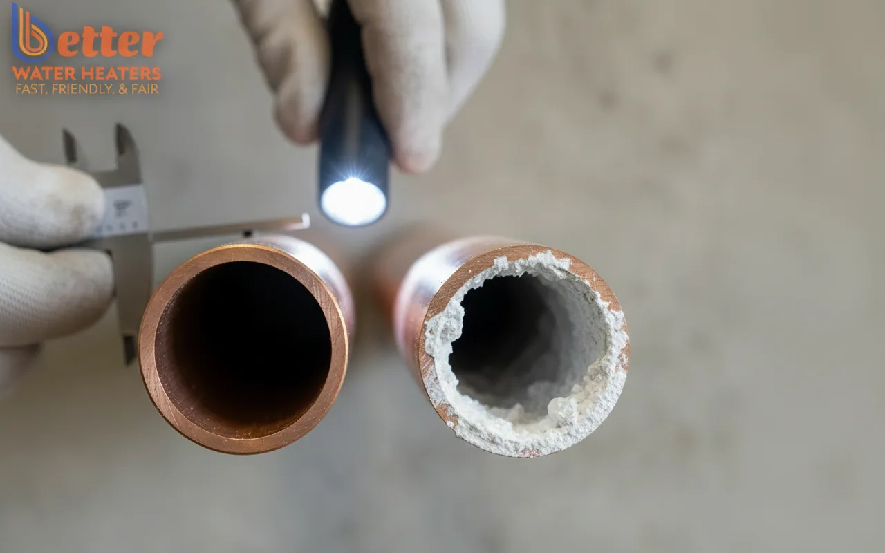 Comparison of pipe scale and water heater sediment buildup affecting flow