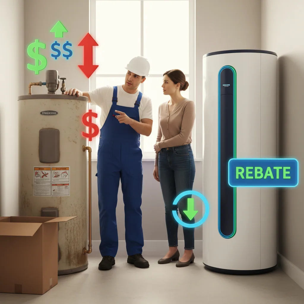 Comparison of old gas vs new heat pump water heater for ROI calculation
