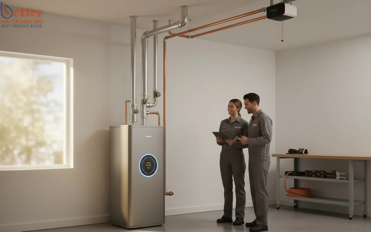 A zero-emission heat pump installed ahead of the 2027 gas water heater ban