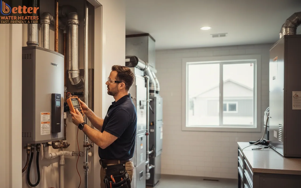 Professional plumber performing a venting audit for Bay Area mechanical closets using a digital manometer