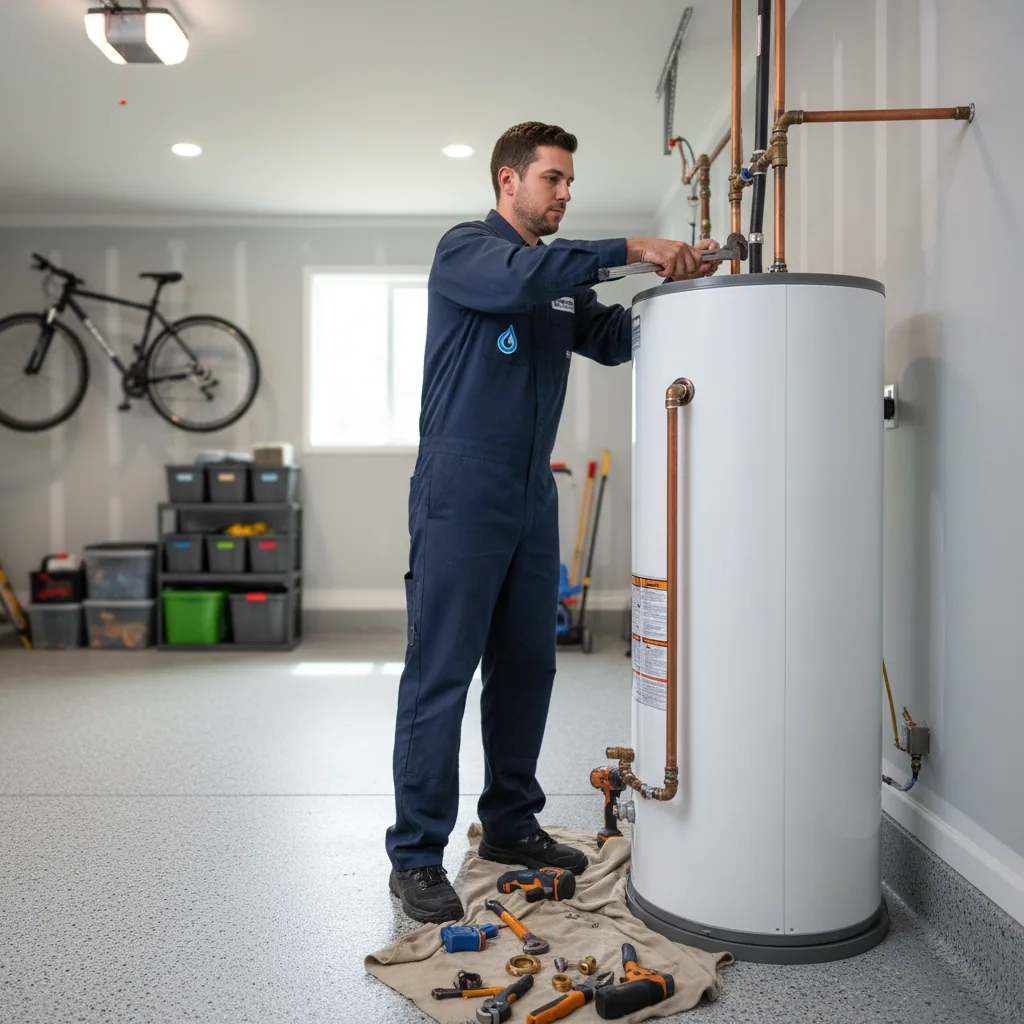 Professional installation of a heat pump water heater for a Bay Area ADU project.