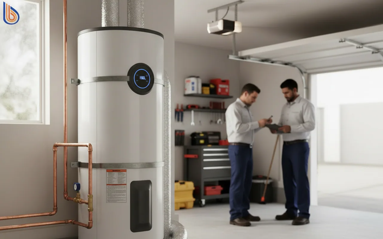 A professional installation of a heat pump water heater to comply with the Bay Area gas water heater ban