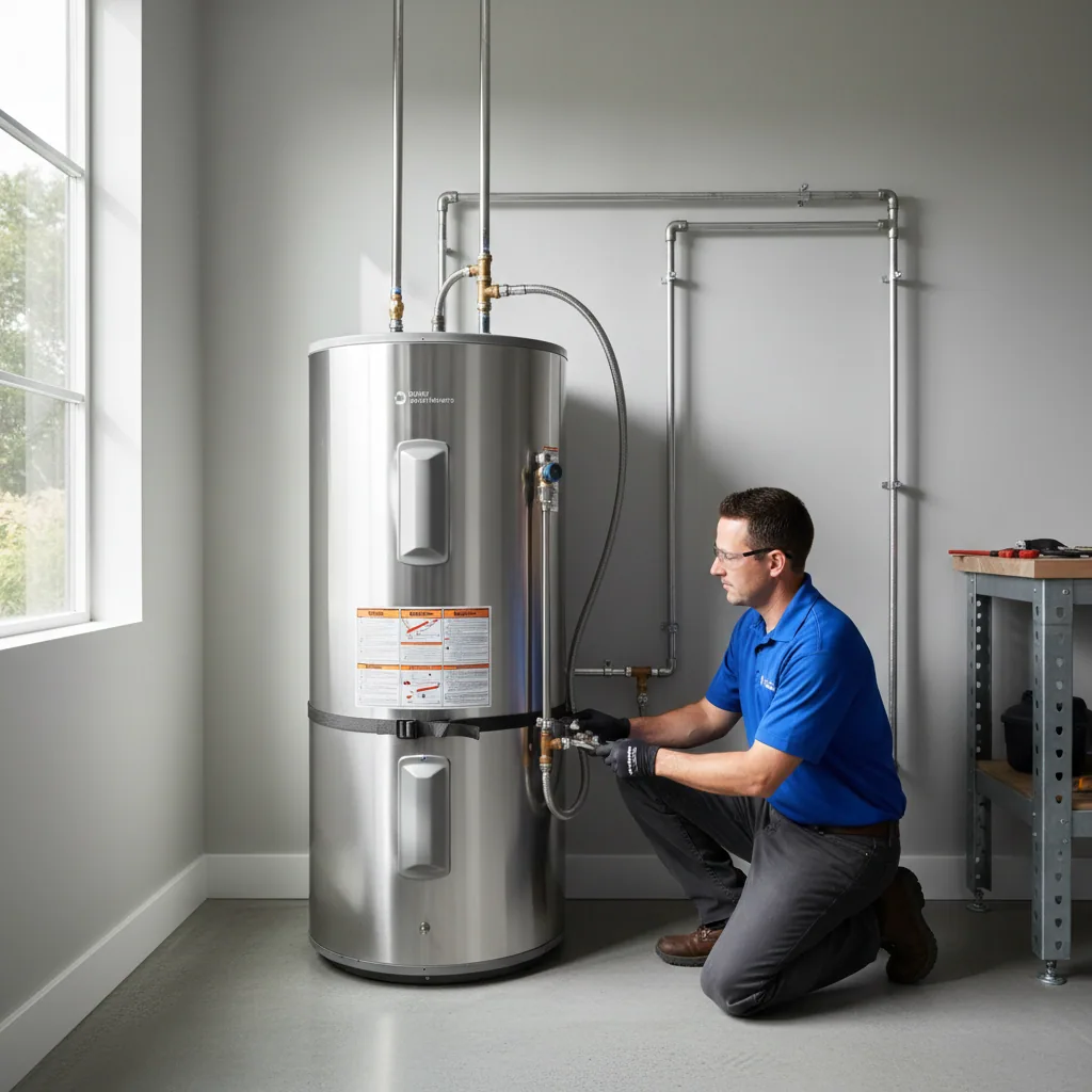 Modern heat pump water heater installation compliant with 2027 gas water heater ban