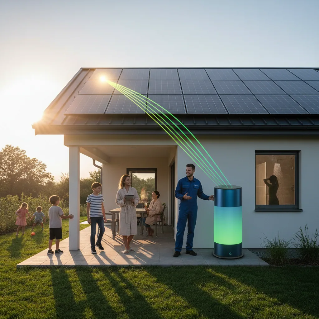Infographic explaining the solar thermal battery concept for water heaters
