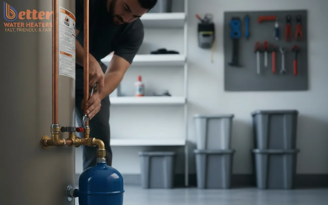 A properly installed thermal expansion tank on a home inspection water heater in San Jose