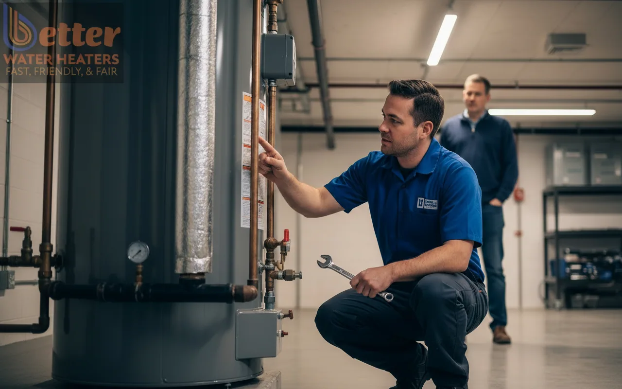 Professional inspection of a rental property water heater in a Bay Area apartment building