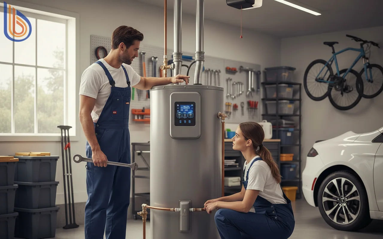 A modern heat pump water heater showing Energy Star 3.0 compliance for stacking water heater rebates