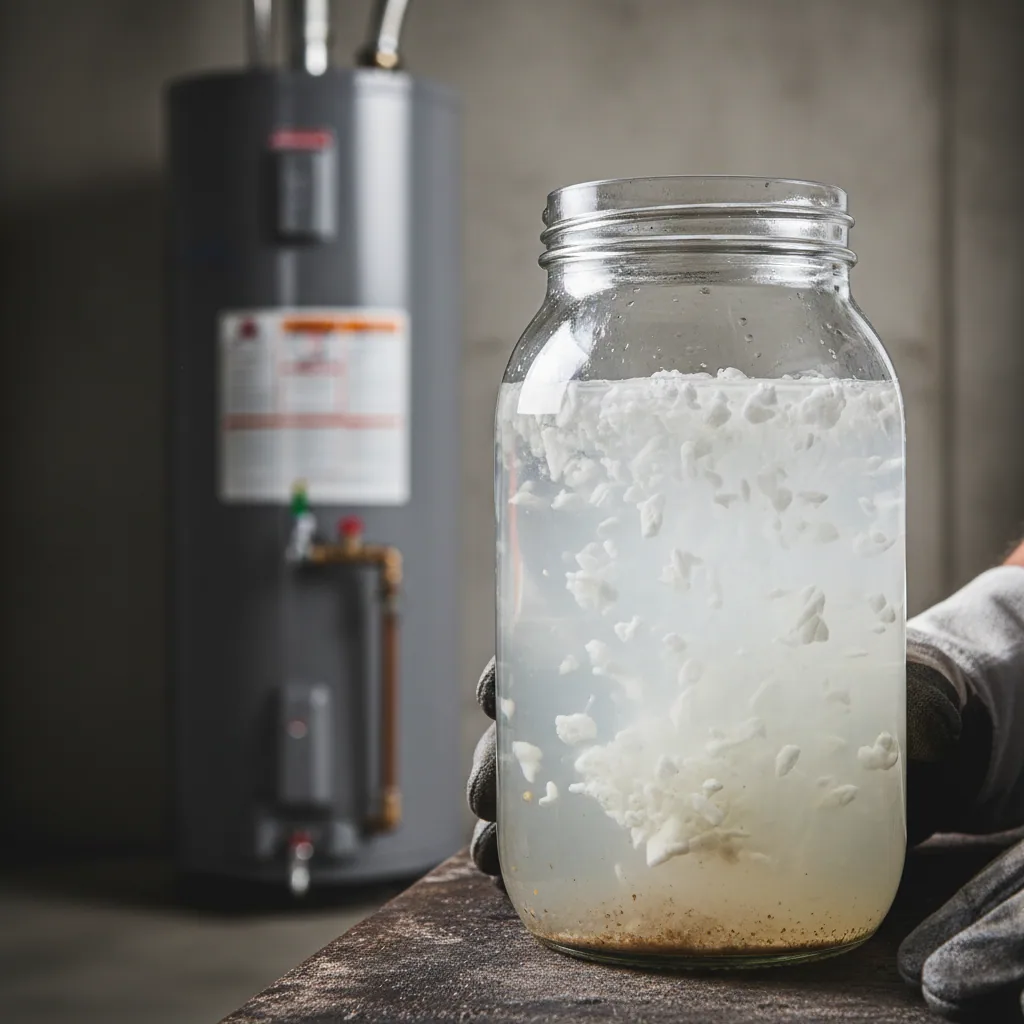 Visual example of sediment in water heater tank collected during a flush