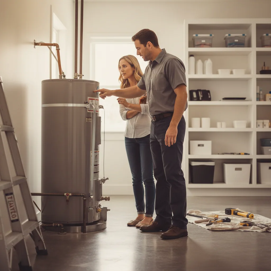 Better Water Heaters professional performing a water heater compliance inspection in the Bay Area.