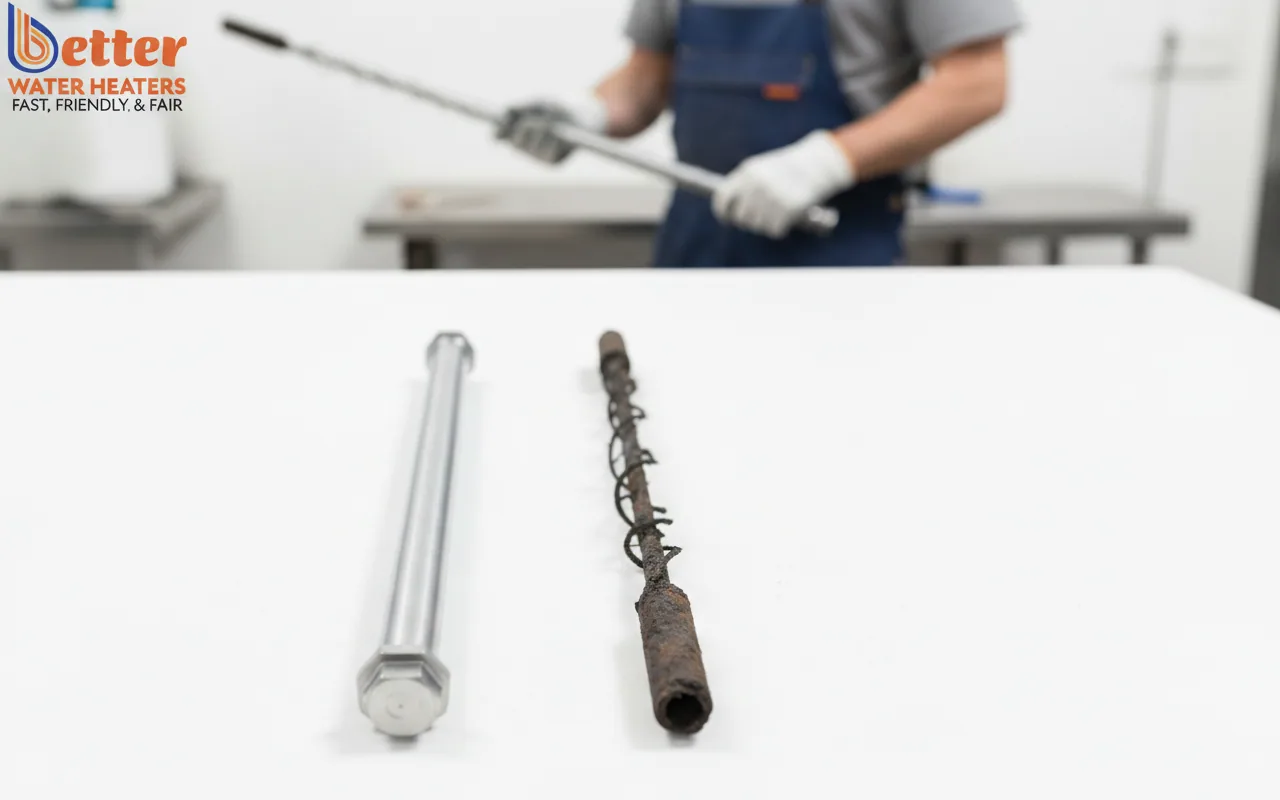 Comparison of new vs corroded rod for anode rod maintenance