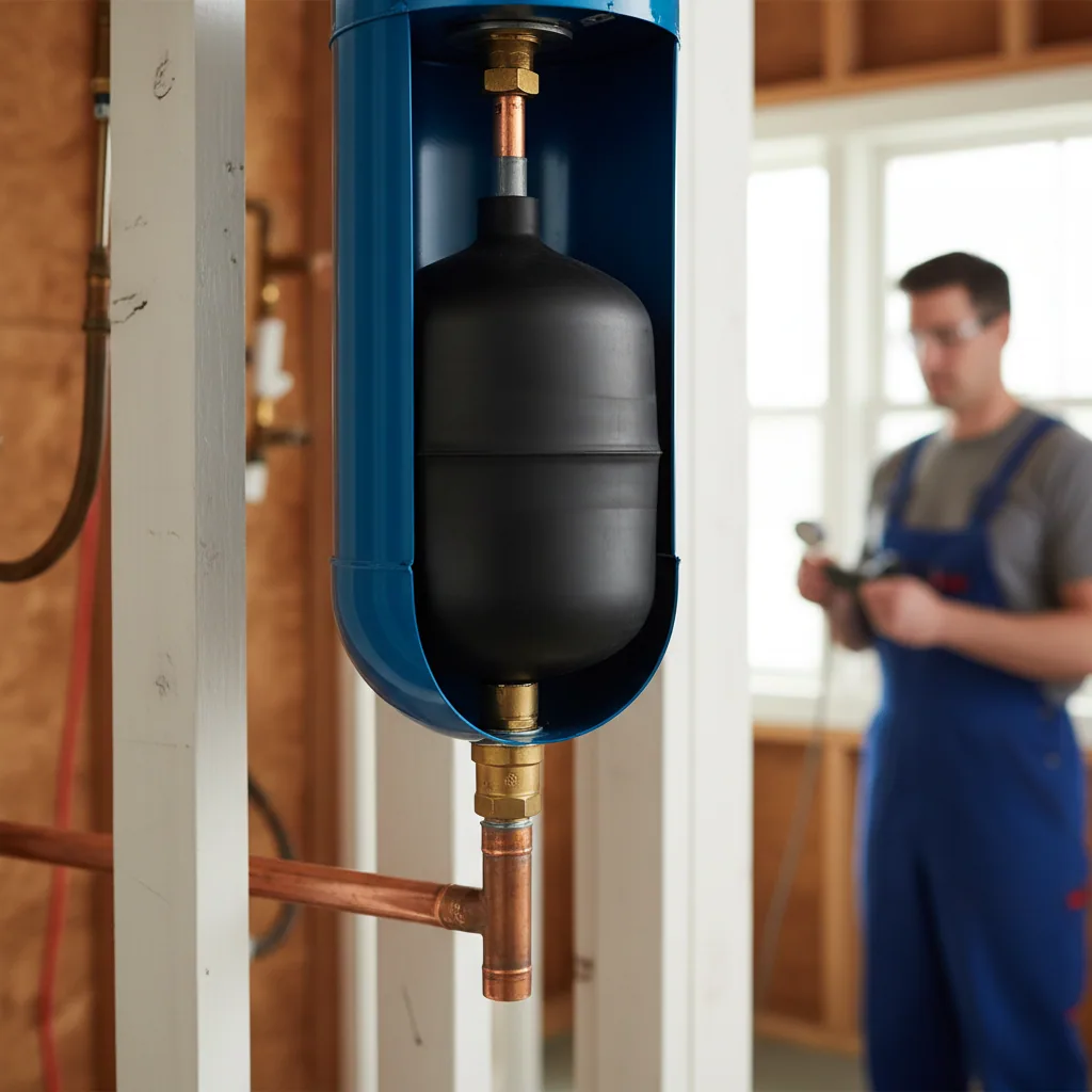 Technical diagram of a water heater expansion tank showing internal components