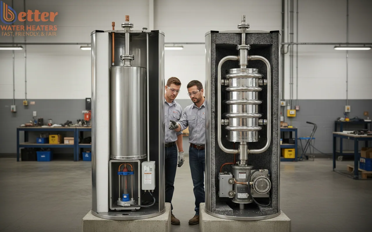 Comparison of internal components in a commercial grade water heater vs residential model