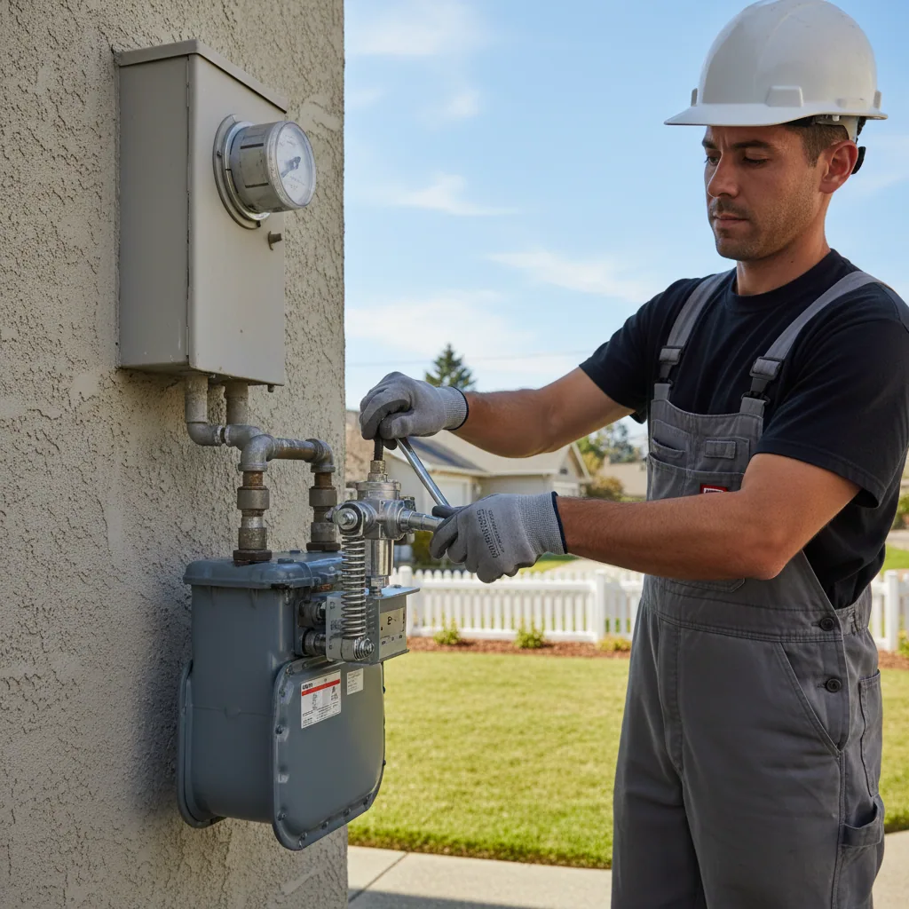 Professional seismic shut-off valve installation on a Bay Area gas line