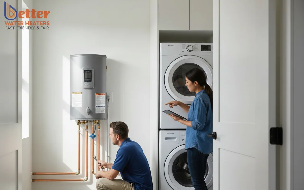 Space-saving ADU water heater installation in a compact utility closet