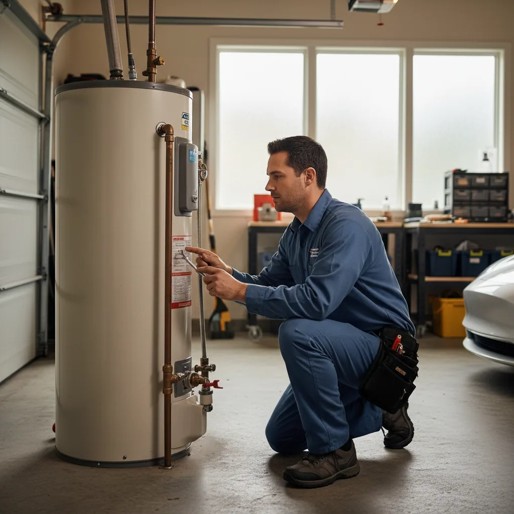 Professional gas water heater troubleshooting and inspection in a home