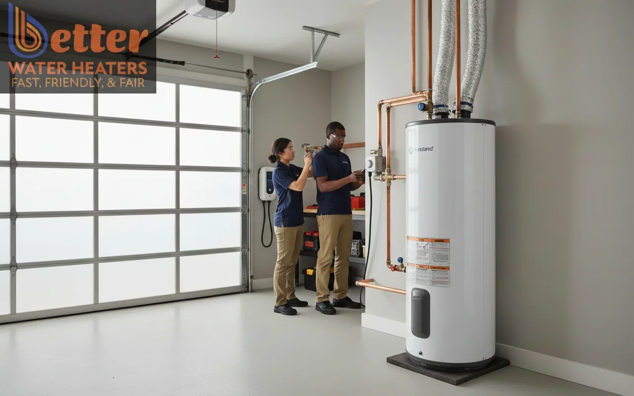 Professional water heater installation showing the load balancing framework components in a Bay Area home