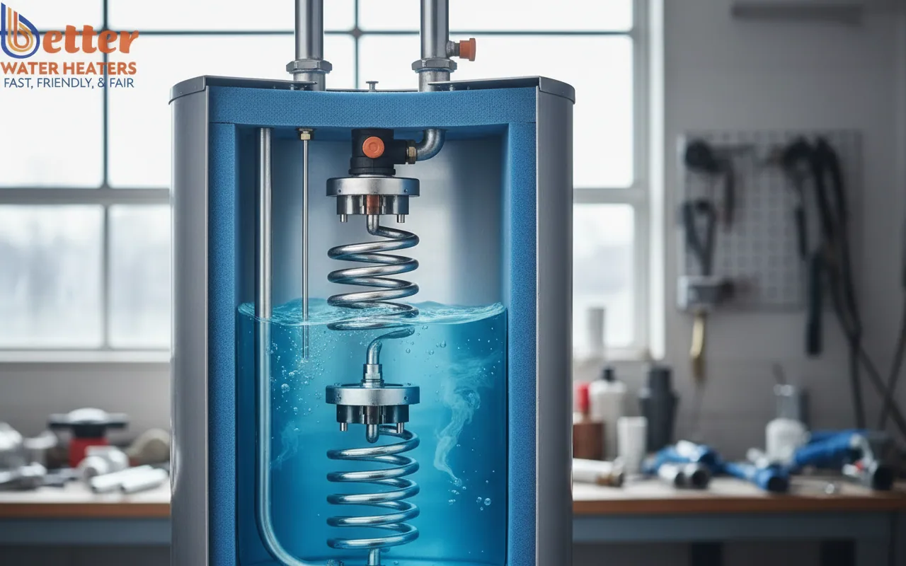 Technical diagram showing water heater recovery rate components and heating process