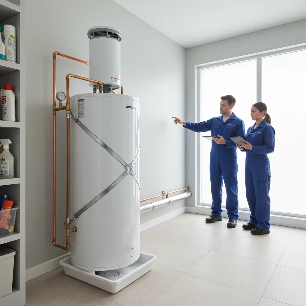 Modern Heat Pump Water Heater installation Bay Area with seismic strapping