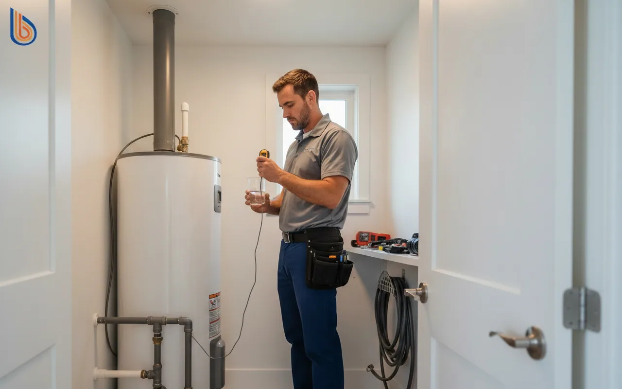 Technician performing a Cold Start Audit on an ADU water heater in the Bay Area