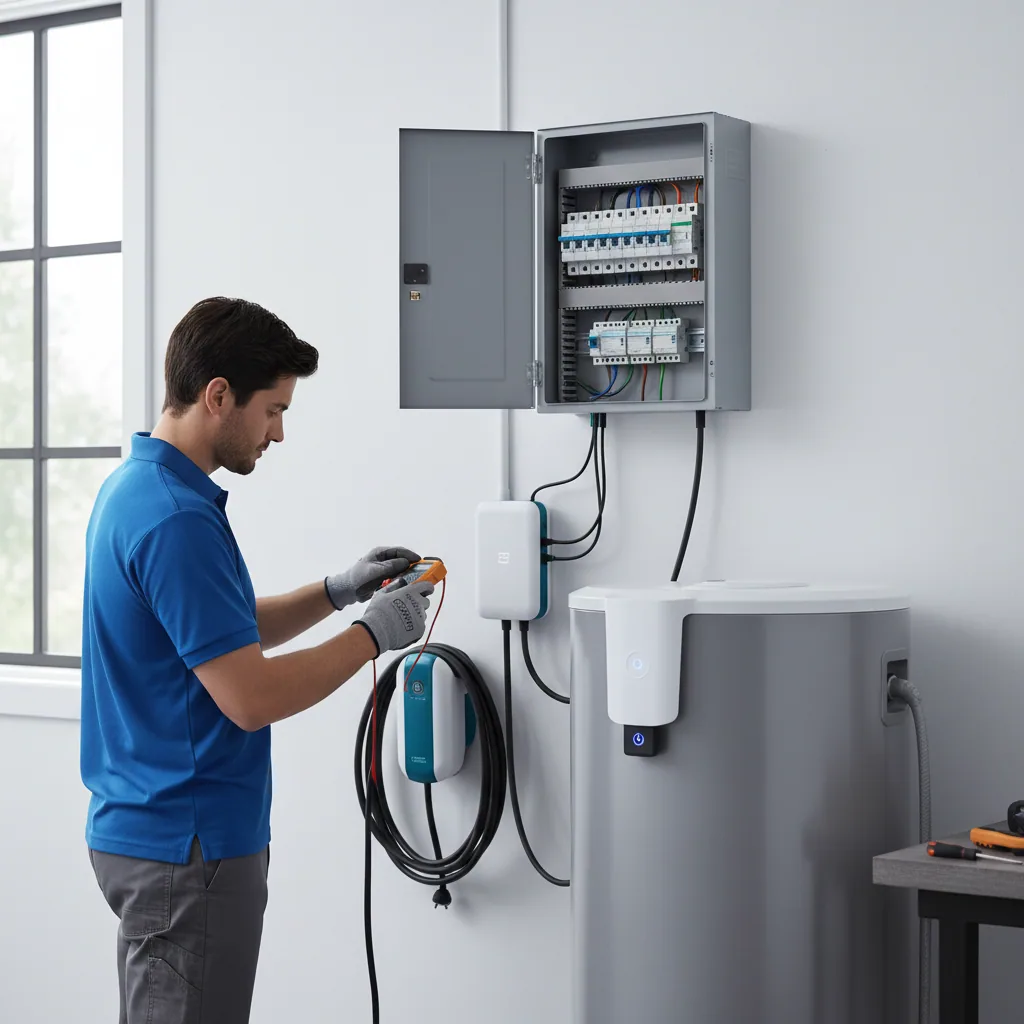 Infographic showing load shedding for water heaters and EV chargers on a 100-amp panel