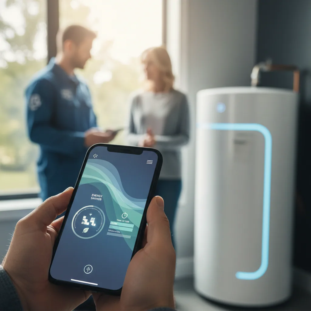 Smart water heater app showing PG&E rate shifting and savings