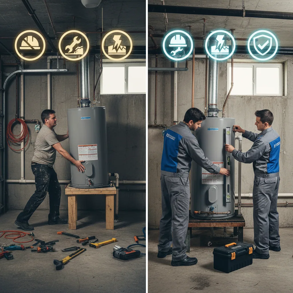 Comparison chart of DIY vs Professional water heater installation benefits