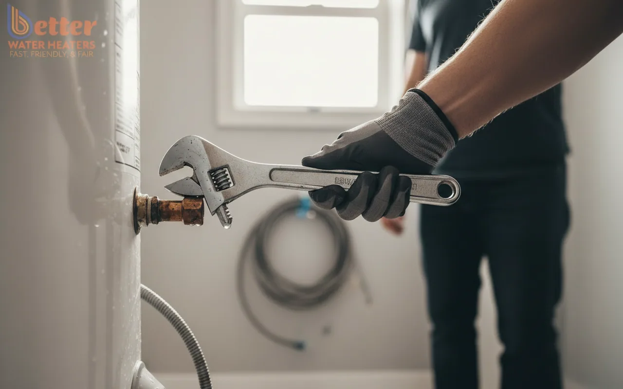A technician fixing an electric water heater humming sound by tightening the heating element