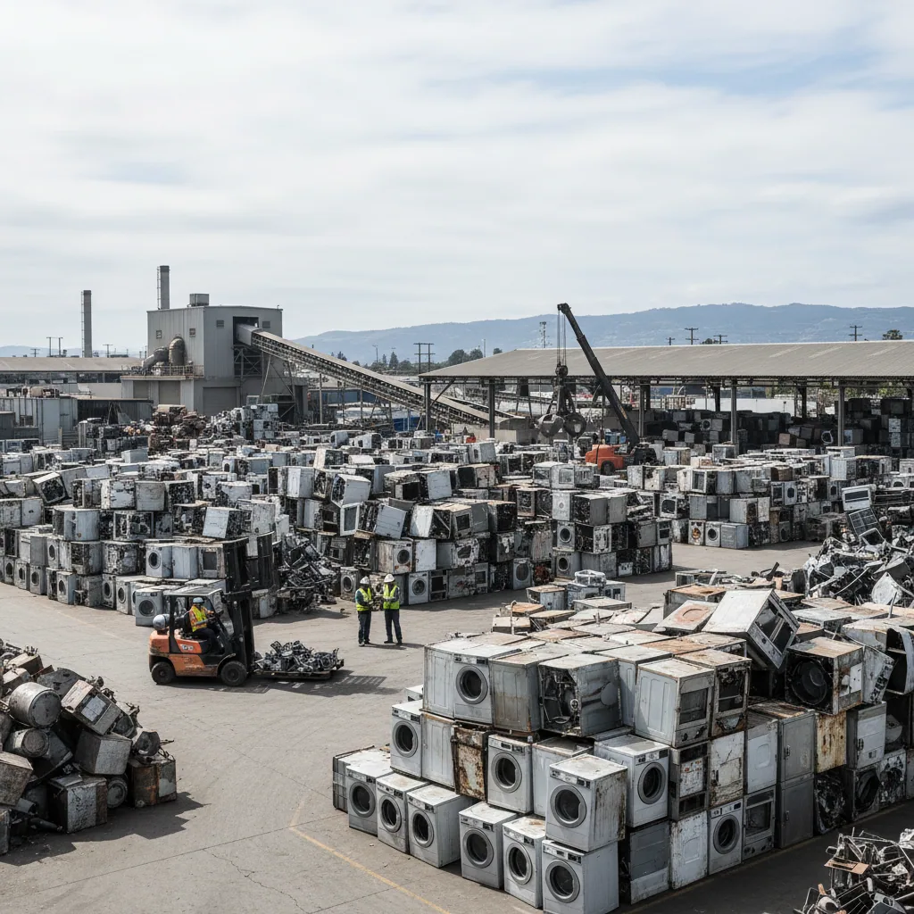 A certified appliance recycler Bay Area facility processing metal waste