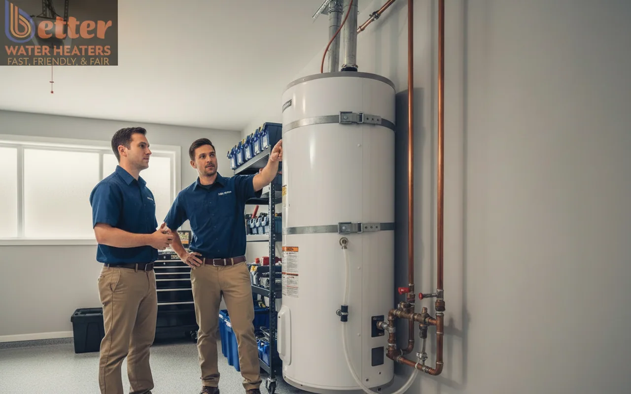 A modern heat pump water heater installed for 2027 regulatory compliance in a San Jose home.