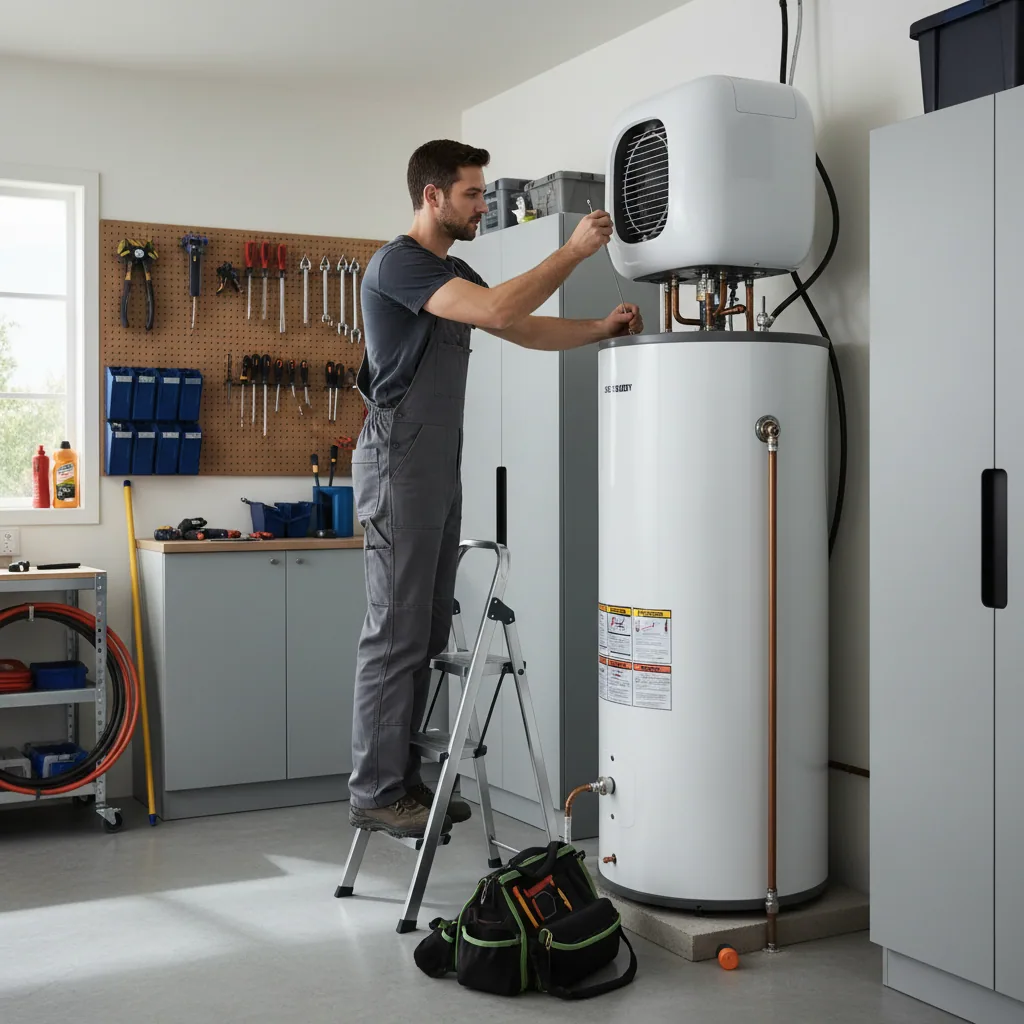 Professional installation of a powered anode rod upgrade to prevent heat pump tank failure