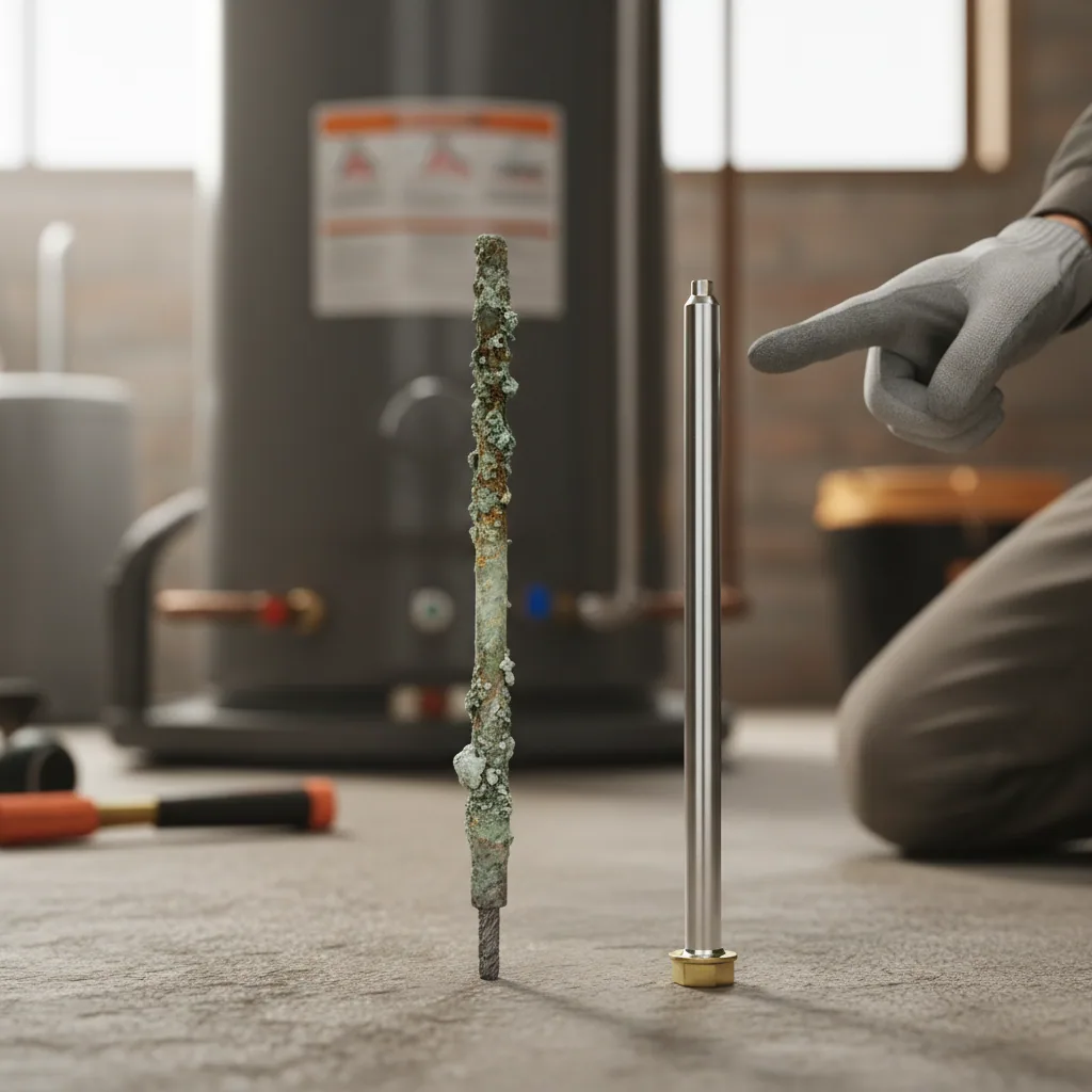 Comparison of a new vs corroded anode rod for water heater lifespan