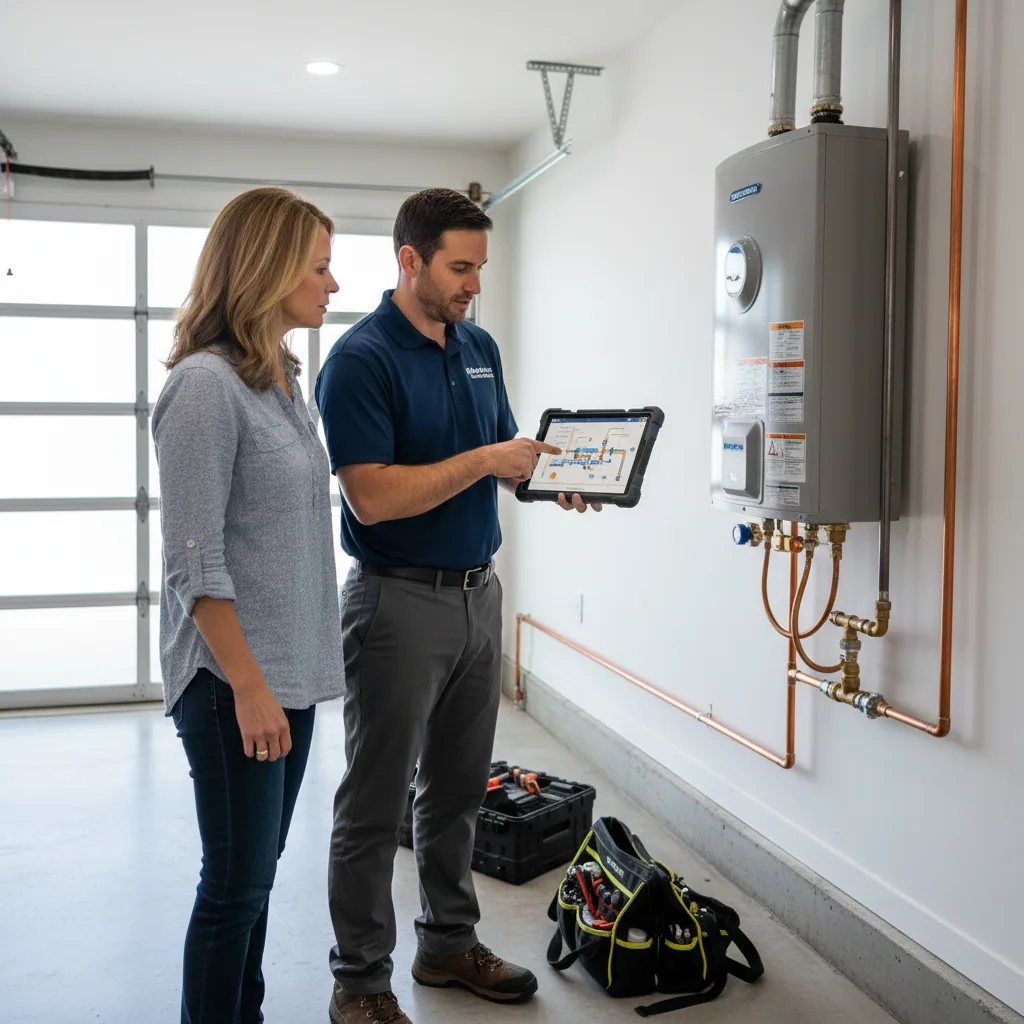 Better Water Heaters expert performing an ADU water heater code audit in San Mateo