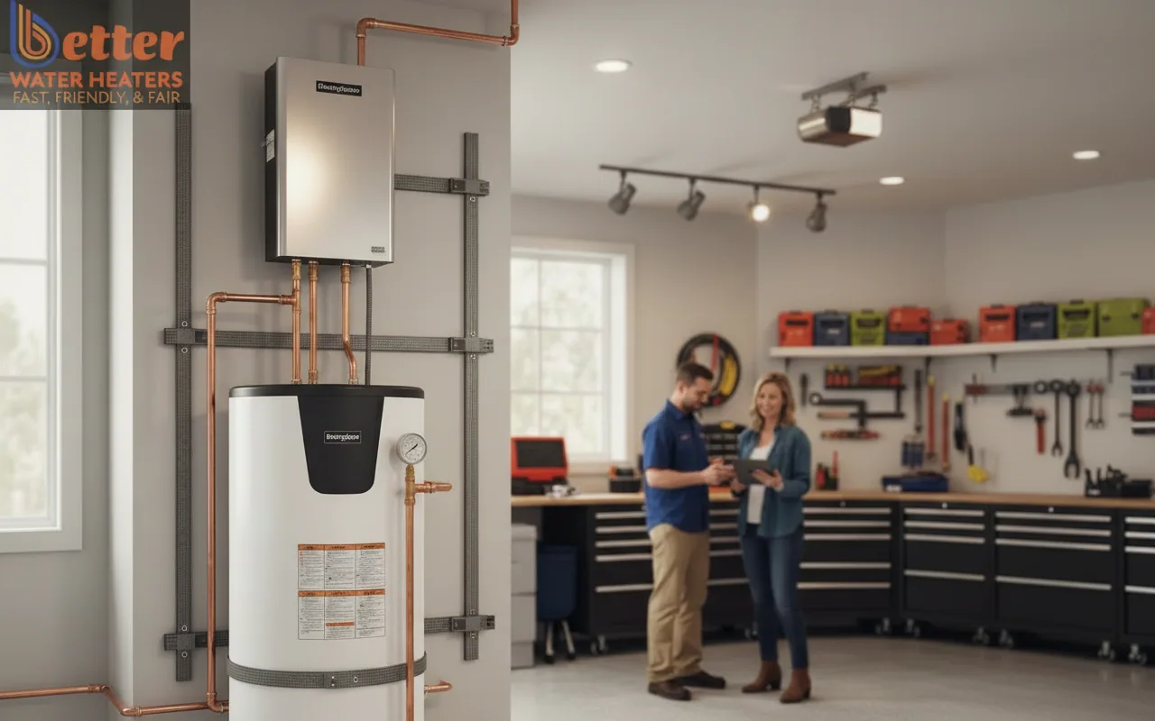 Installing the best water heater for large families in a Bay Area garage with seismic strapping