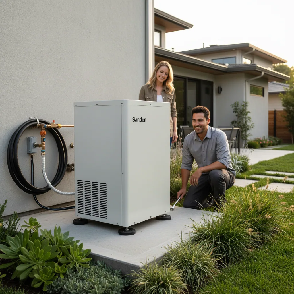 Quietest water heater brands Sanden installed with vibration isolation pads