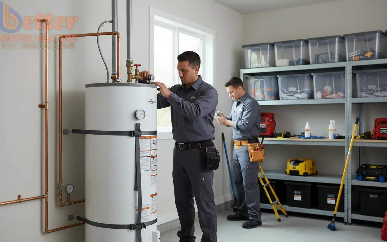 Professional water heater installation and repair showing seismic strapping in a Bay Area home
