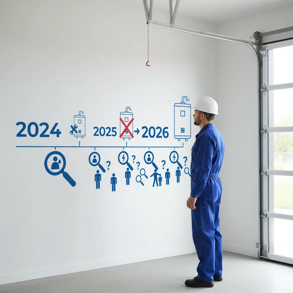 Timeline infographic of BAAQMD regulations and the 2027 gas water heater ban