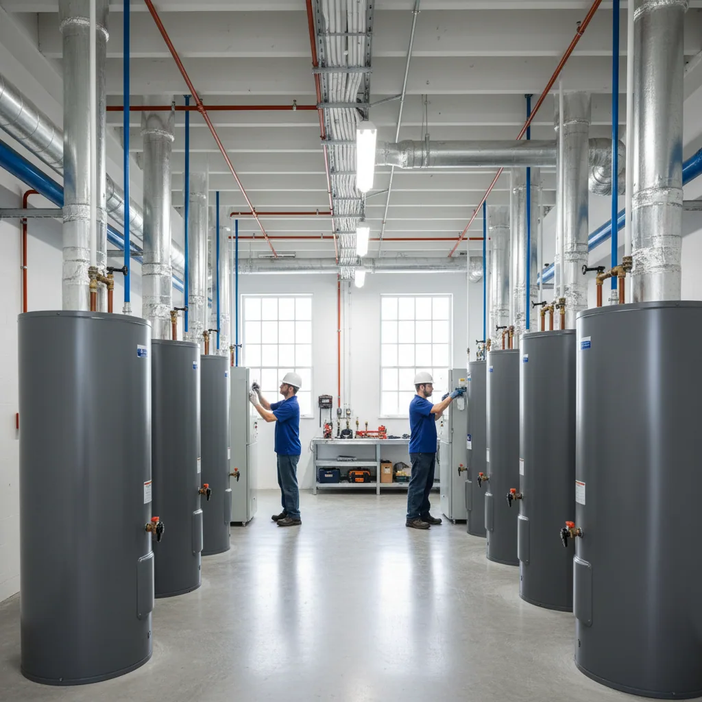 High-efficiency heat pump water heater array for building decarbonization