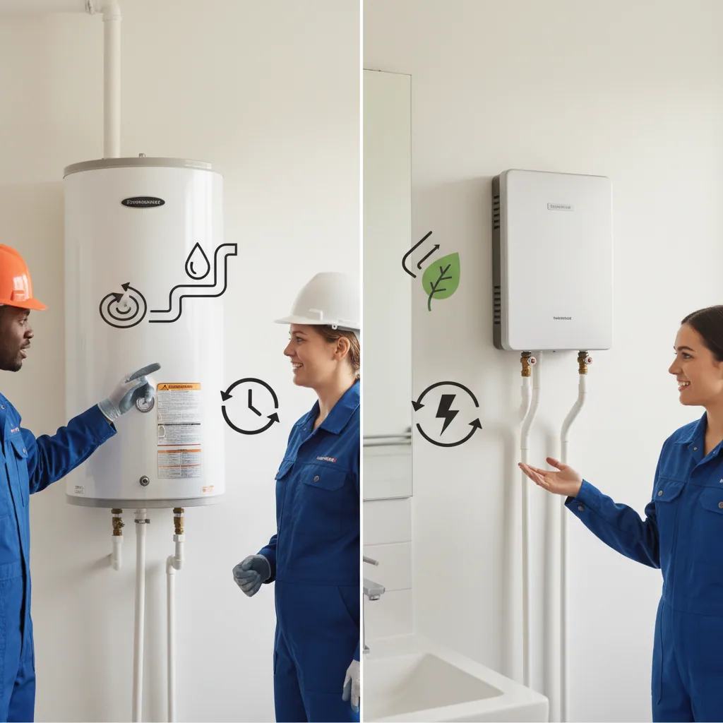 Infographic comparing plumbing lag time for different ADU water heater types