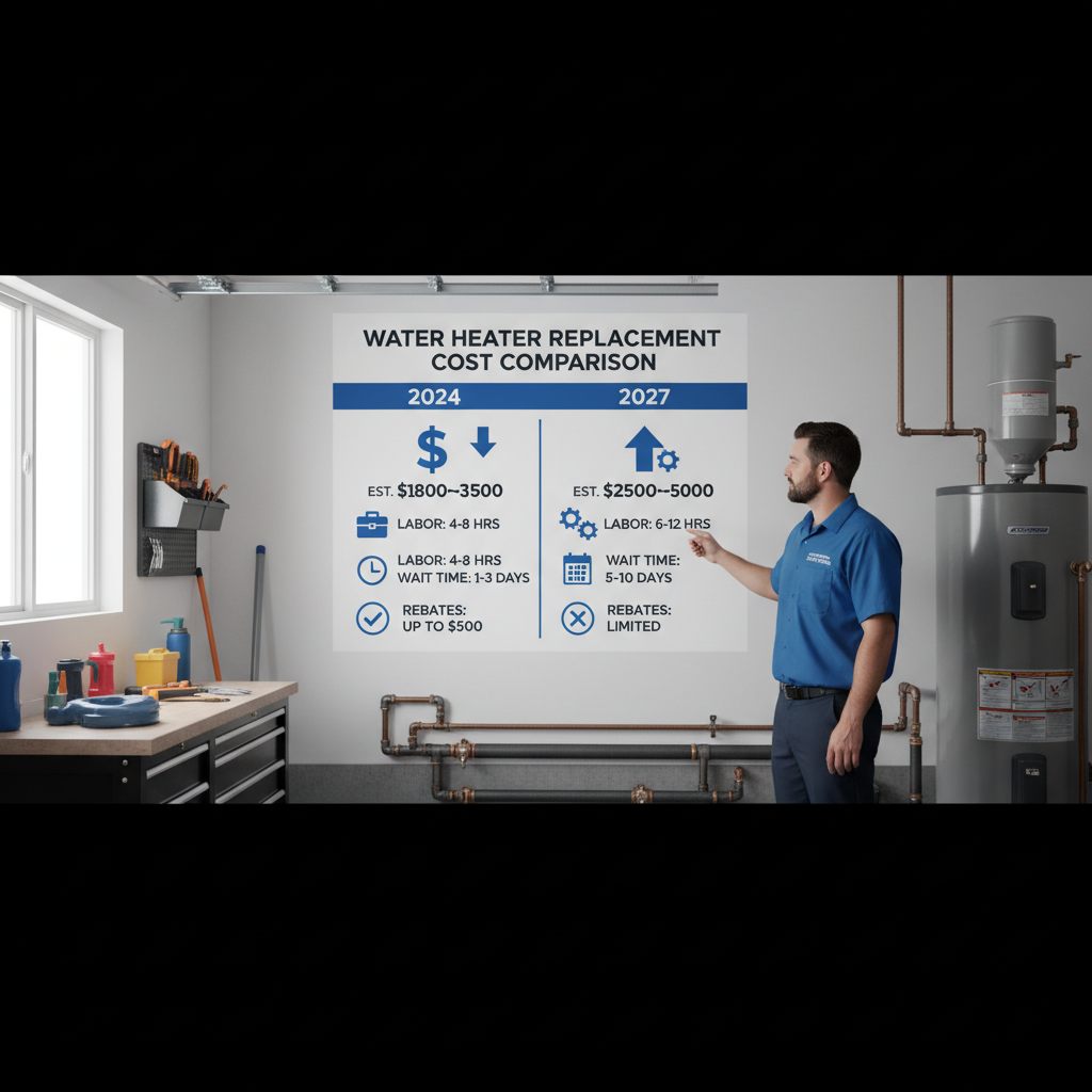 Infographic comparing the cost of waiting vs proactive replacement for the 2027 gas phase-out.