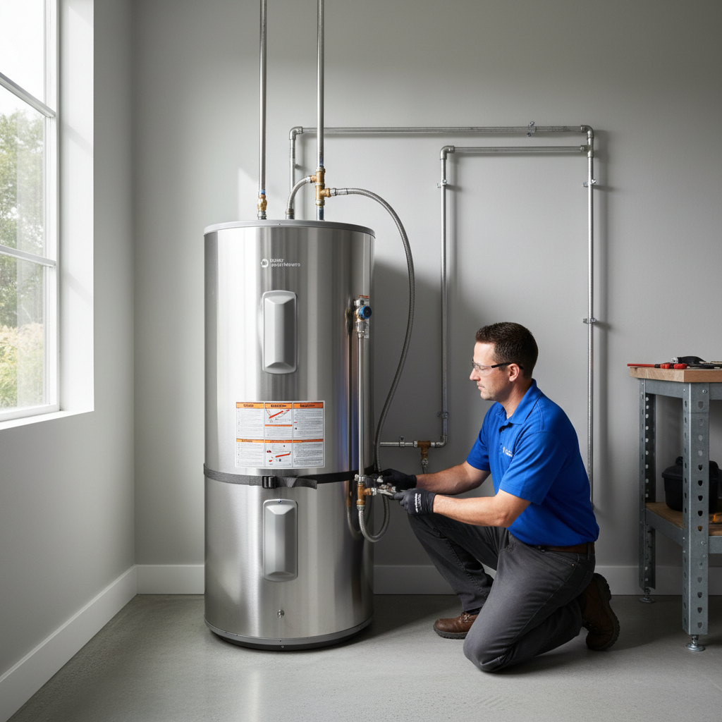 Modern heat pump water heater installation compliant with 2027 gas water heater ban