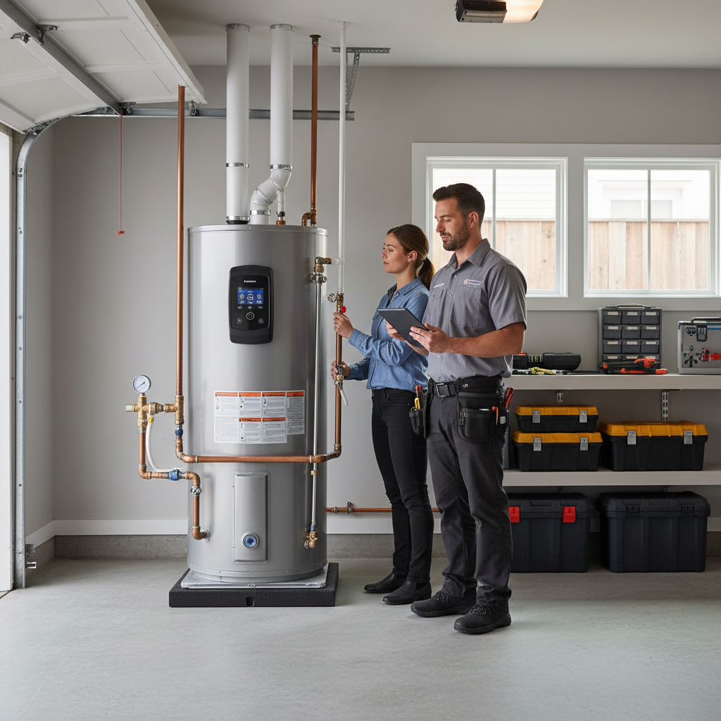 A professional installation of a heat pump water heater complying with BAAQMD water heater regulations