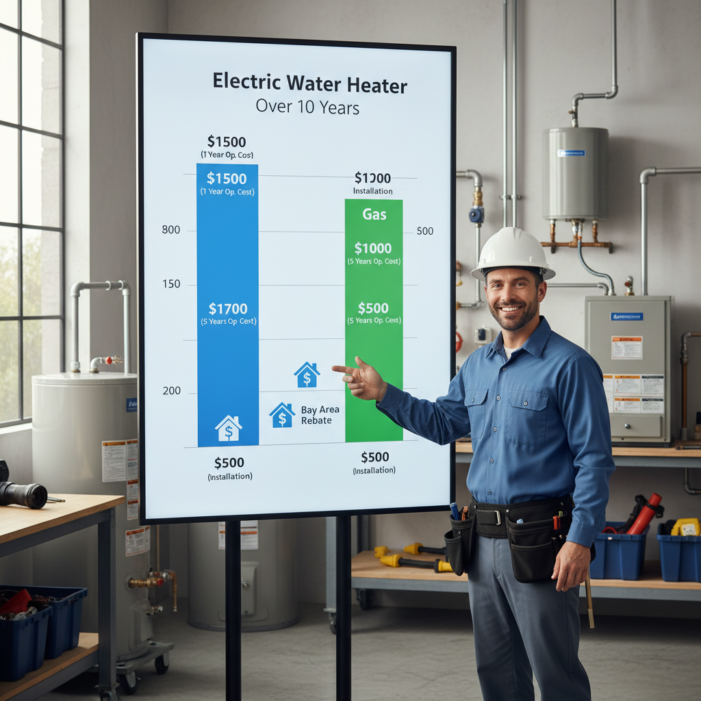 Comparison chart of water heater costs and rebates in the Bay Area