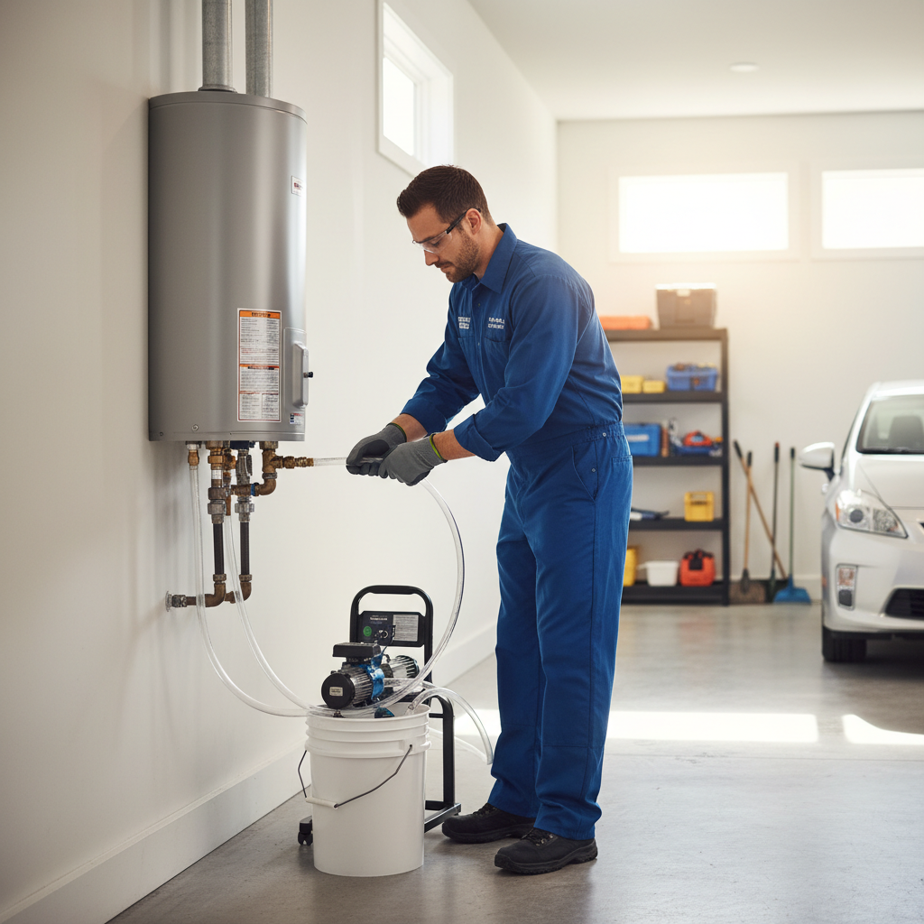 Professional water heater maintenance and descaling service in a Bay Area home