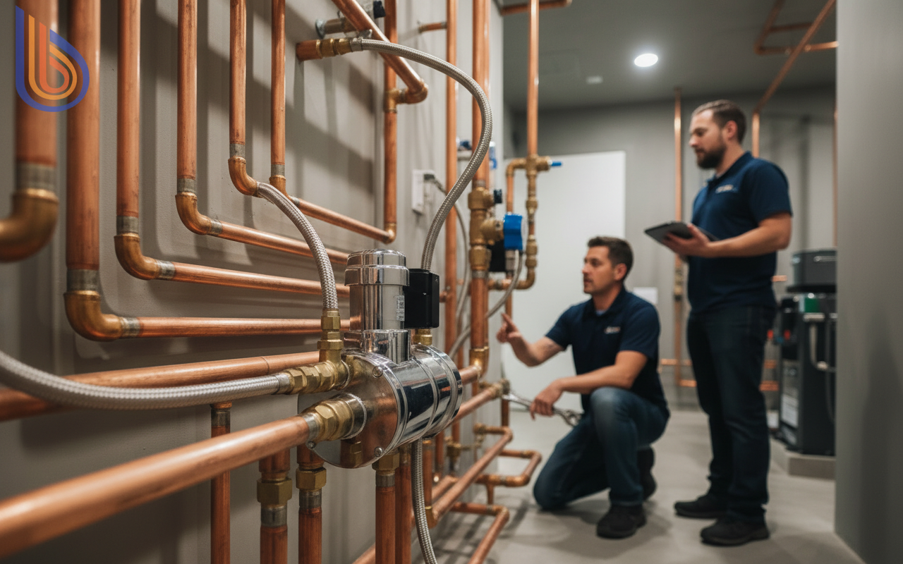 Professional installation of a hot water recirculation pump in a luxury home