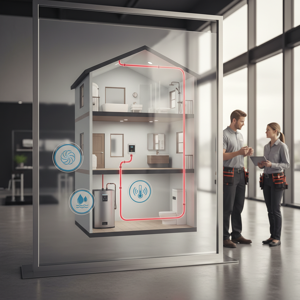 Diagram of a hot water recirculation pump loop in a multi-level home