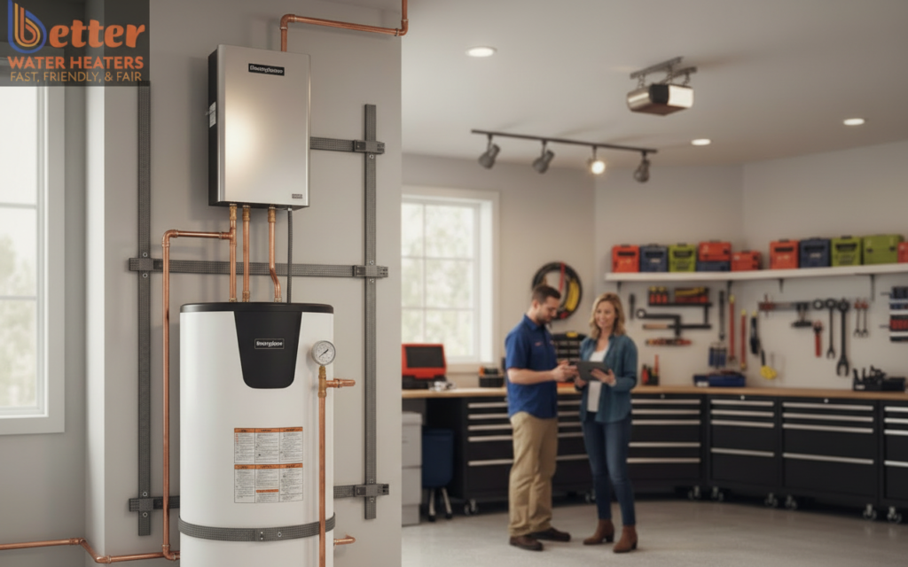 Installing the best water heater for large families in a Bay Area garage with seismic strapping