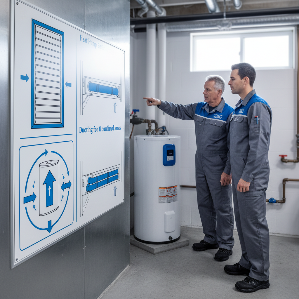 Infographic showing small space water heater installation airflow and ducting requirements